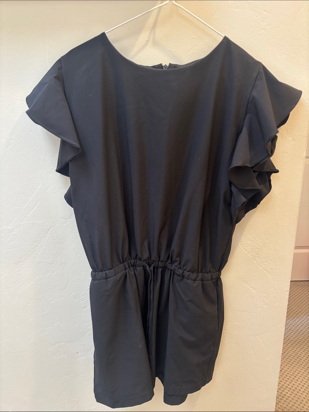 Albion Black Ruffle Sleeve Waist-Defined Romper - Picture 2 of 8